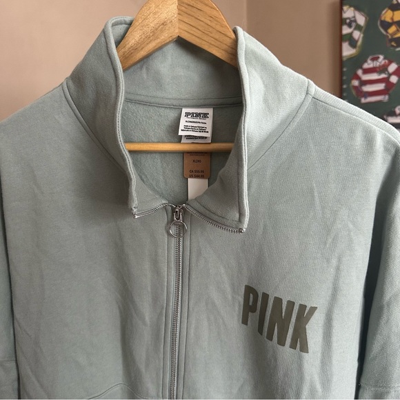 PINK Victoria's Secret Sage Mint Green Mock Neck Jacket Sweatshirt - Picture 3 of 8